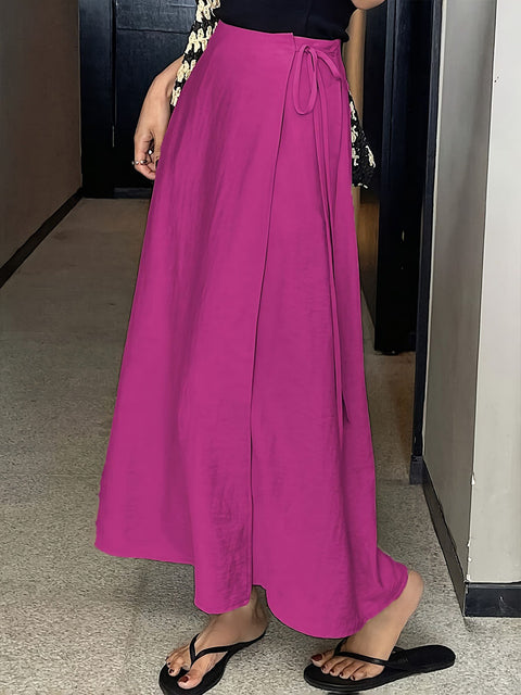 Women's Solid High Waist Tie Wrap Skirt