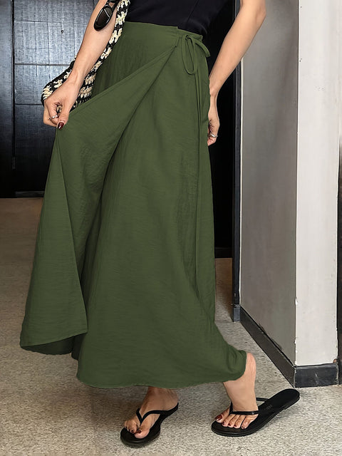 Women's Solid High Waist Tie Wrap Skirt