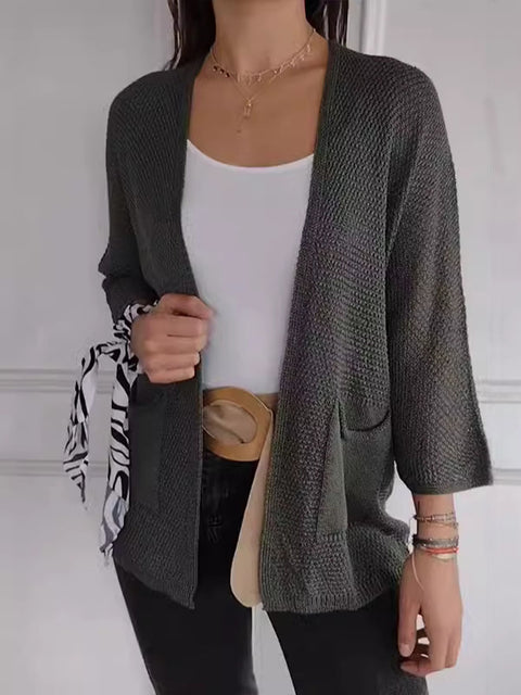 Women's Solid Color 3/4 Sleeve Casual Cardigan Knit Top