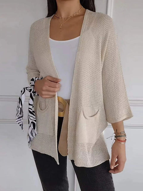 Women's Solid Color 3/4 Sleeve Casual Cardigan Knit Top