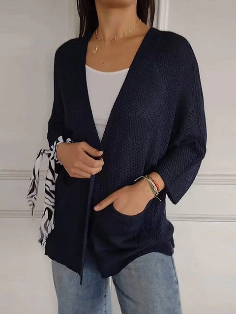 Women's Solid Color 3/4 Sleeve Casual Cardigan Knit Top