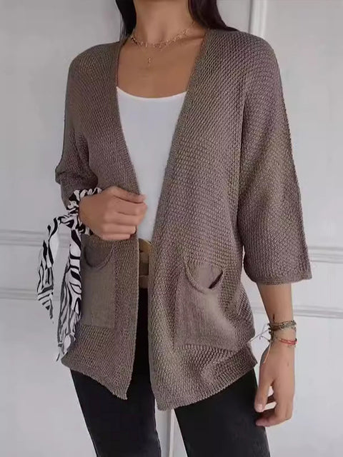 Women's Solid Color 3/4 Sleeve Casual Cardigan Knit Top