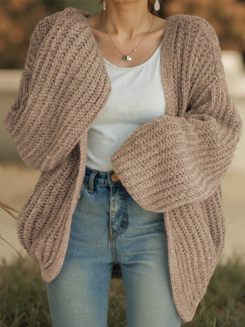 Women's Long Sleeve Solid Color Casual Loose Knit Cardigan