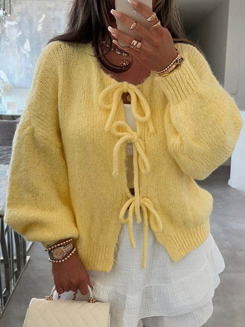 Women's Crew Neck Long Sleeve Casual Loose Solid Color Cardigan Sweater