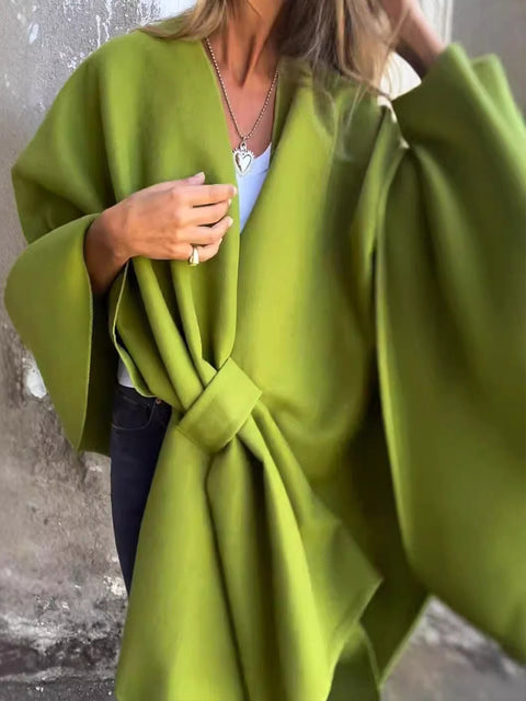 Women's Solid Color Three-Quarter Sleeve Versatile Warm Cape Shawl Coat