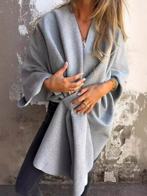 Women's Solid Color Three-Quarter Sleeve Versatile Warm Cape Shawl Coat