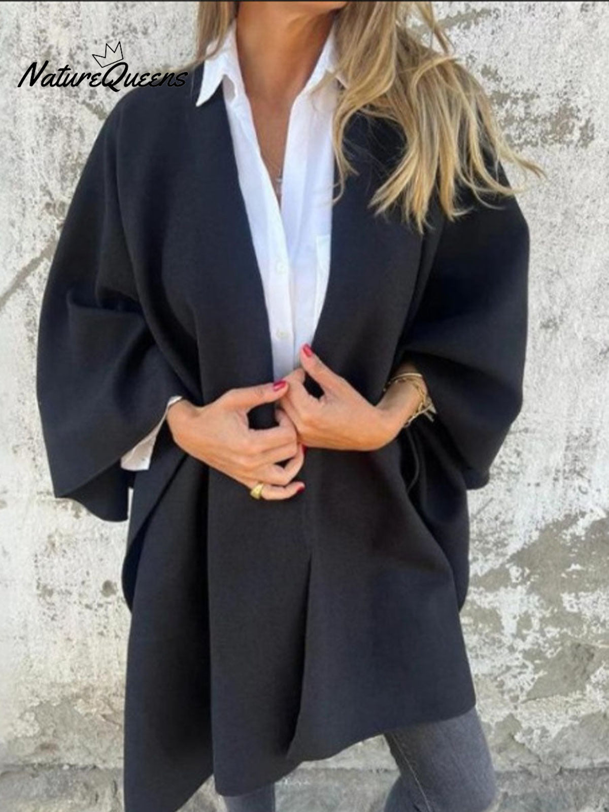 Women's Solid Color Three-Quarter Sleeve Versatile Warm Cape Shawl Coat