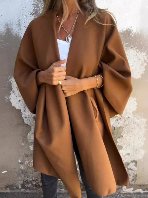 Women's Solid Color Three-Quarter Sleeve Versatile Warm Cape Shawl Coat