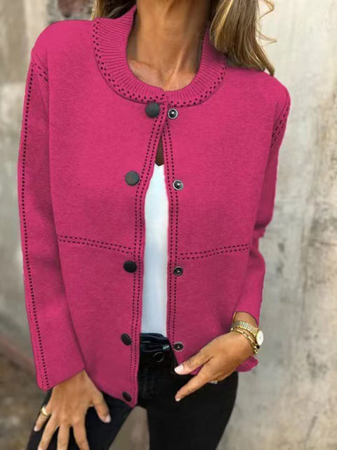 Women's Solid Color Crew Neck Long Sleeve Casual Pocket Baseball Jacket