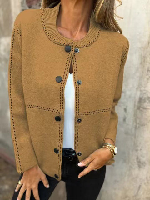 Women's Solid Color Crew Neck Long Sleeve Casual Pocket Baseball Jacket
