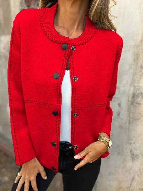 Women's Solid Color Crew Neck Long Sleeve Casual Pocket Baseball Jacket