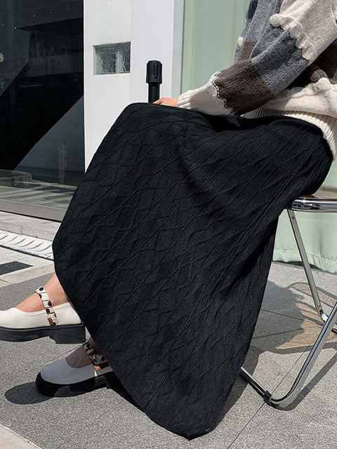 Women's Solid Color Elastic Waist A-Line Knit Skirt