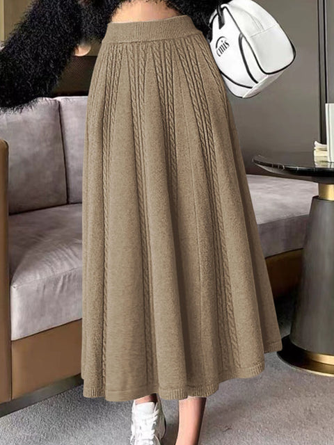 Women's Solid Color Elastic Waist A-Line Knit Skirt
