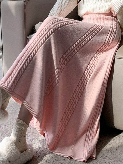 Women's Solid Color Elastic Waist A-Line Knit Skirt