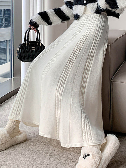 Women's Solid Color Elastic Waist A-Line Knit Skirt