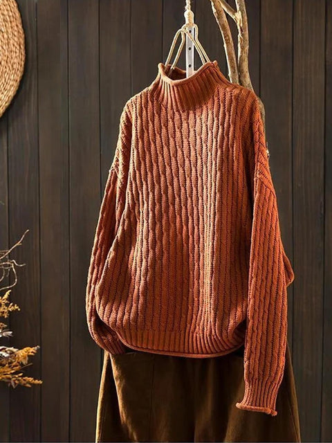 Women's Turtleneck Long Sleeve Solid Color Casual Loose Sweater