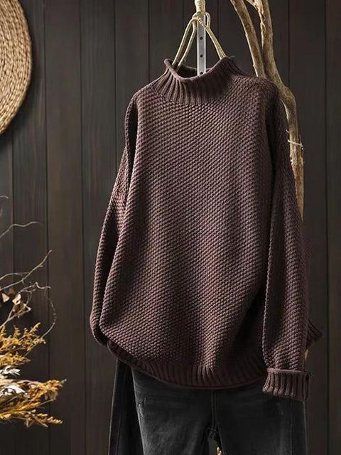 Women's Turtleneck Long Sleeve Solid Color Casual Loose Sweater