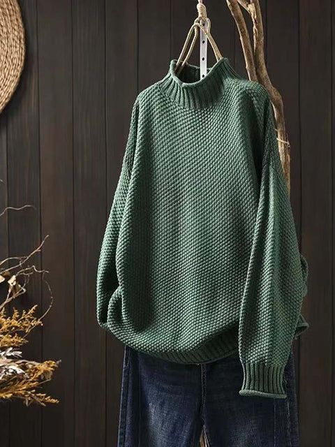 Women's Turtleneck Long Sleeve Solid Color Casual Loose Sweater