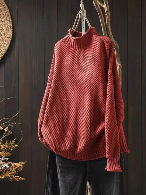 Women's Turtleneck Long Sleeve Solid Color Casual Loose Sweater
