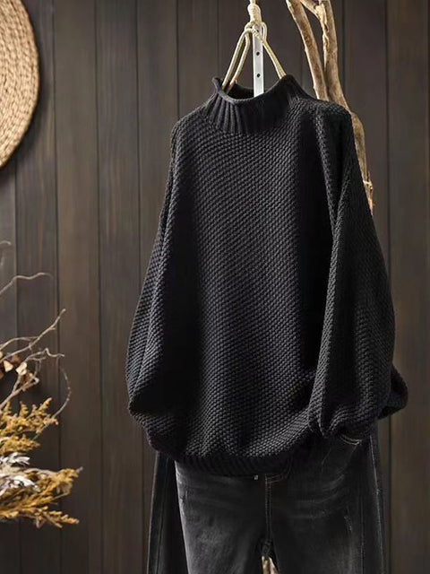 Women's Turtleneck Long Sleeve Solid Color Casual Loose Sweater