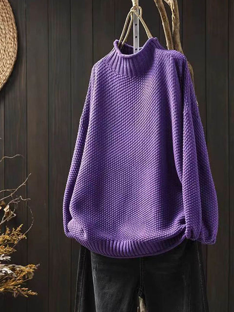 Women's Turtleneck Long Sleeve Solid Color Casual Loose Sweater