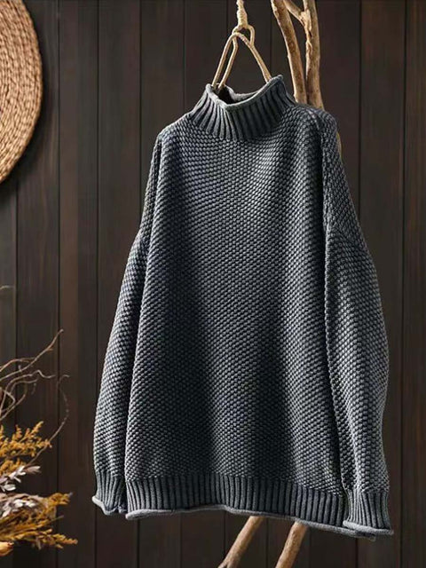 Women's Turtleneck Long Sleeve Solid Color Casual Loose Sweater