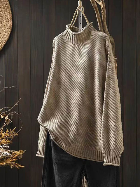 Women's Turtleneck Long Sleeve Solid Color Casual Loose Sweater