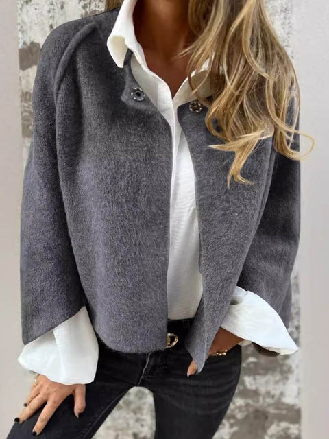 Women's Solid Color Turtleneck 3/4 Sleeves Casual Loose Cashmere Jacket