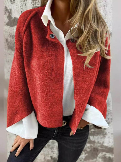 Women's Solid Color Turtleneck 3/4 Sleeves Casual Loose Cashmere Jacket