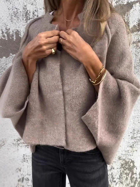 Women's Solid Color Turtleneck 3/4 Sleeves Casual Loose Cashmere Jacket