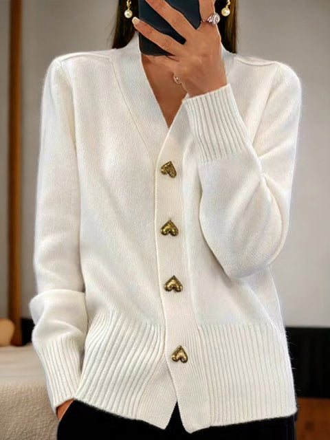 Women's Solid Color V-Neck Long Sleeve Casual Loose Cardigan Sweater
