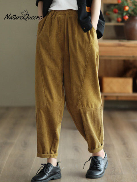 Women's Solid Color Elastic Waist Casual Pocket Cropped Pants