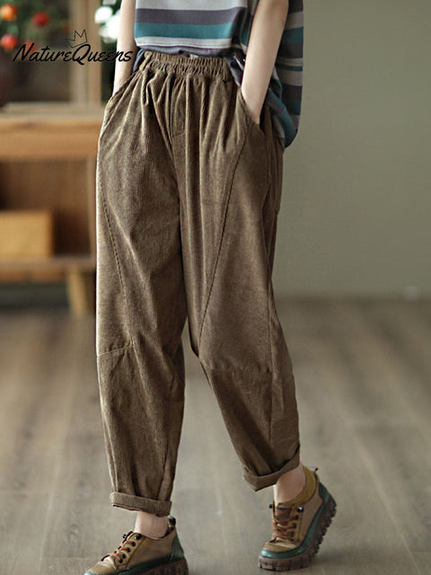 Women's Solid Color Elastic Waist Casual Pocket Cropped Pants
