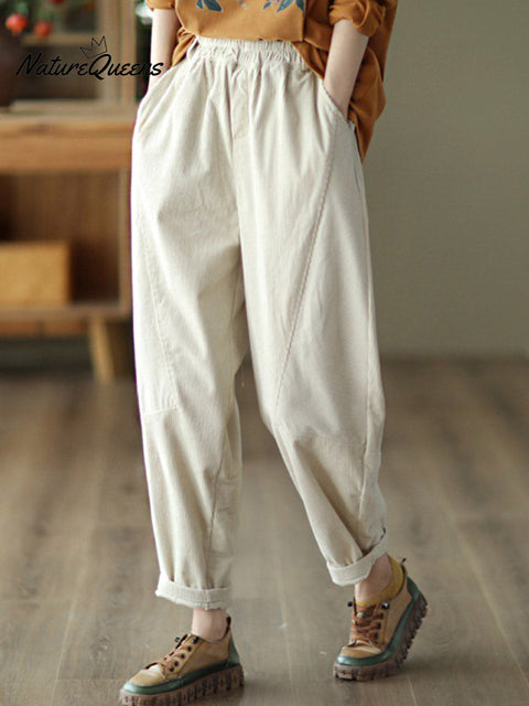Women's Solid Color Elastic Waist Casual Pocket Cropped Pants