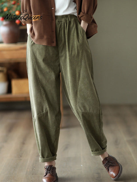 Women's Solid Color Elastic Waist Casual Pocket Cropped Pants