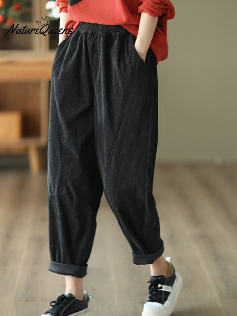 Women's Solid Color Elastic Waist Casual Pocket Cropped Pants