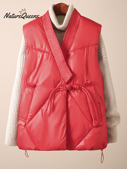 Women's Solid Color V-Neck Sleeveless Buttoned Casual Cotton Vest