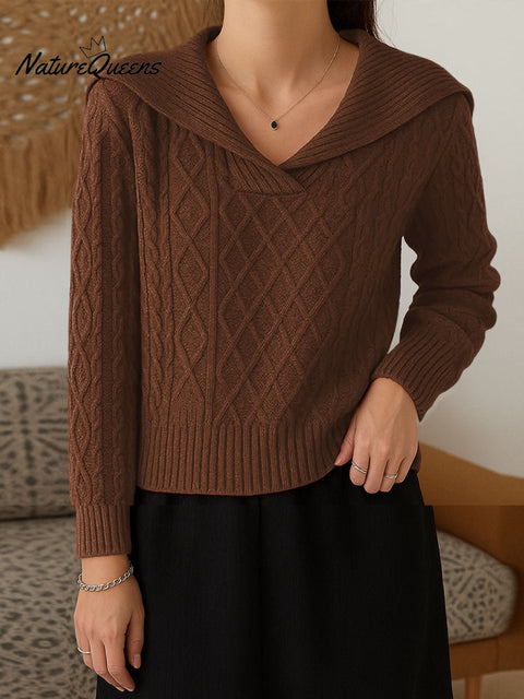 Women's Solid Color V-Neck Long Sleeve Casual Loose Sweater