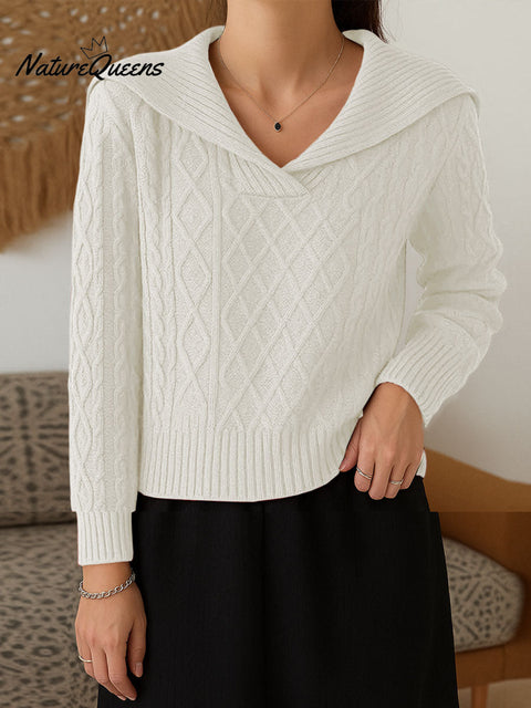 Women's Solid Color V-Neck Long Sleeve Casual Loose Sweater