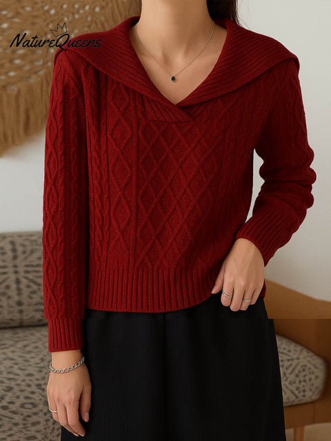 Women's Solid Color V-Neck Long Sleeve Casual Loose Sweater