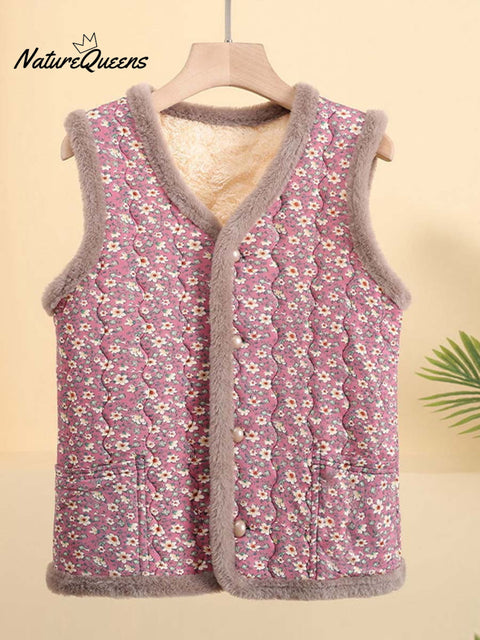 Women's Floral V-Neck Sleeveless Casual Loose Cotton Vest
