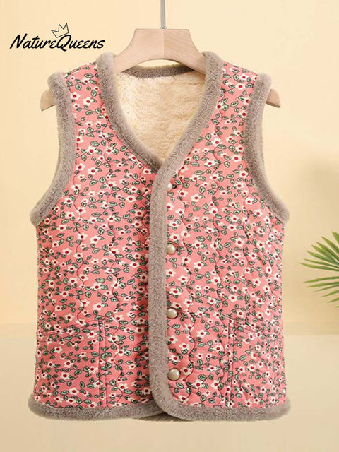 Women's Floral V-Neck Sleeveless Casual Loose Cotton Vest