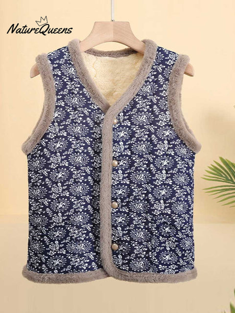 Women's Floral V-Neck Sleeveless Casual Loose Cotton Vest