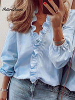 Women's Casual Cotton and Linen Ruffle Shirt