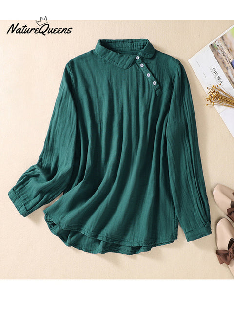 Women's Casual Cotton And Linen Shirt