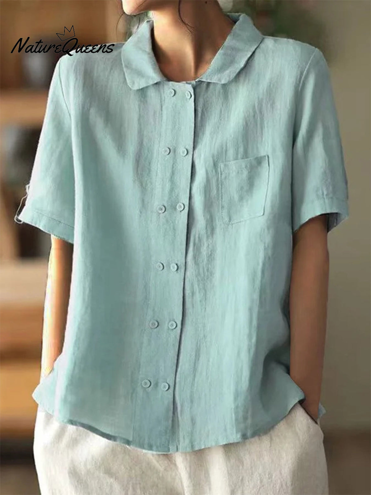 Women's Double-breasted Cotton and Linen Shirt