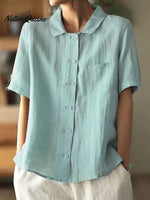 Women's Double-breasted Cotton and Linen Shirt
