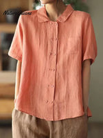 Women's Double-breasted Cotton and Linen Shirt