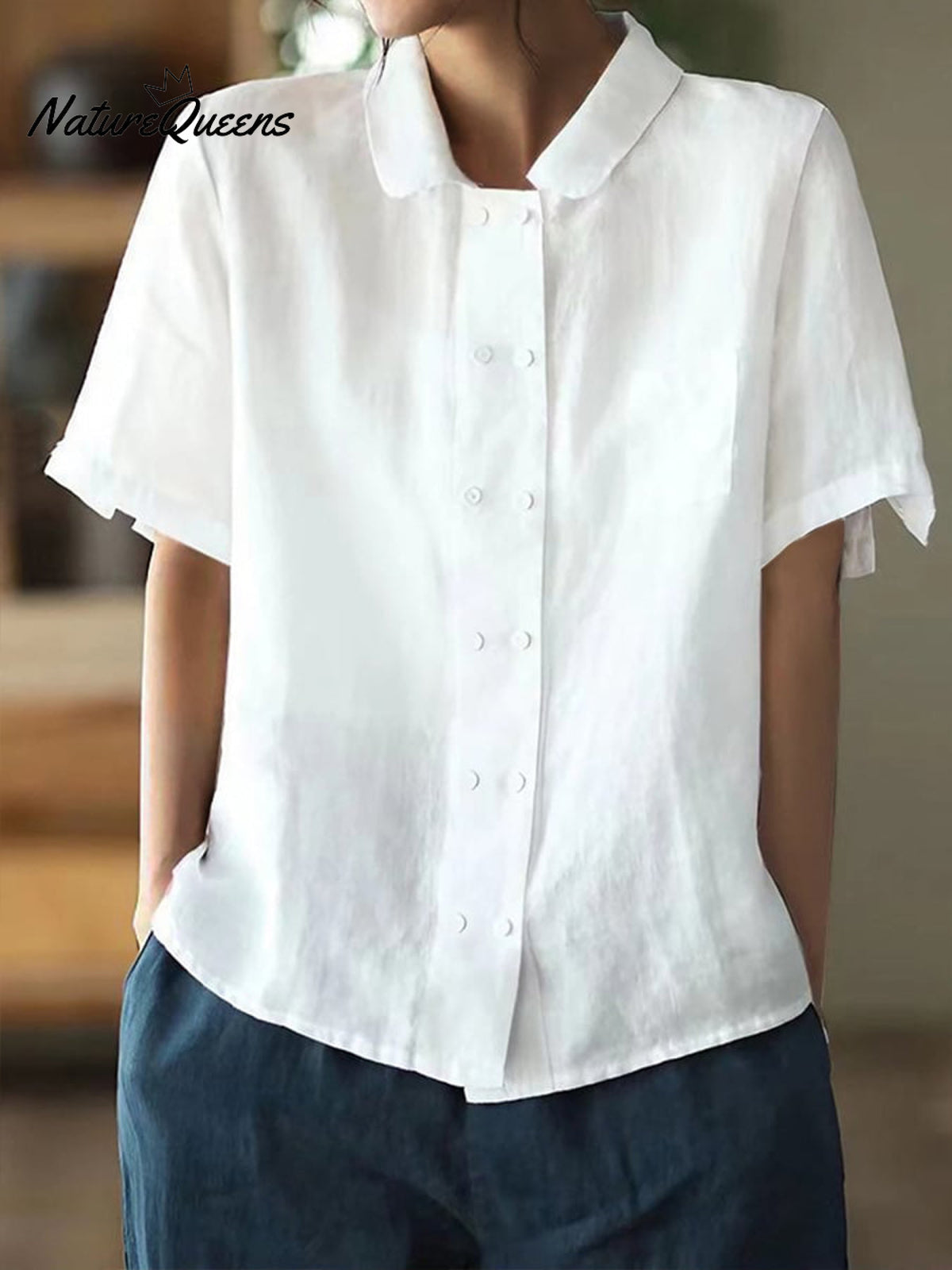 Women's Double-breasted Cotton and Linen Shirt