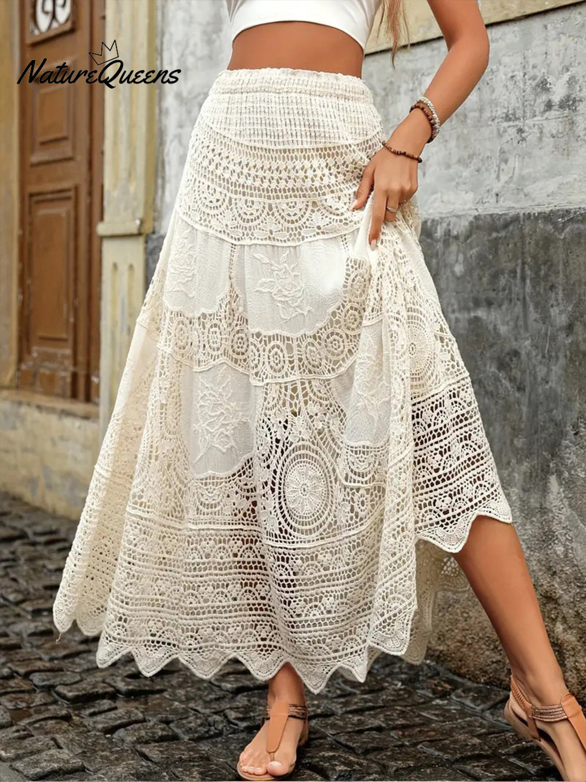 Women's Vintage Hollow Knitted Flared Cotton Skirt